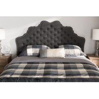 Baxton Studio BBT6692-Dark Grey-Queen HB-H1217-20 Hilda Modern and Contemporary Dark Grey Fabric Queen Size Headboard